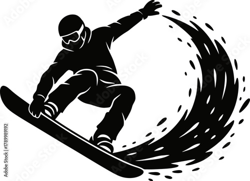 Snowboarder silhouette vector performing a mid-air jump