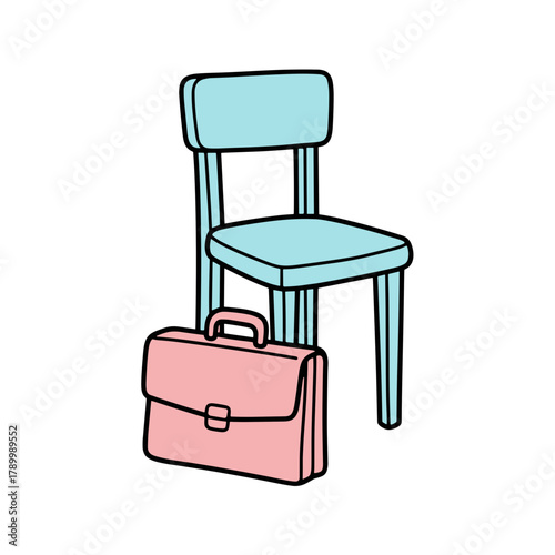 Chair with pink briefcase placed on floor beside it  