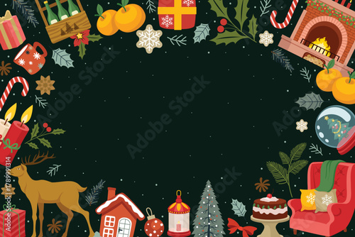 Festive Christmas Holiday Border with Cozy Elements