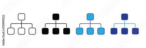 Hierarchy chart diagram icons with parent and child nodes, showing connection, structure, and network concepts isolated on white background