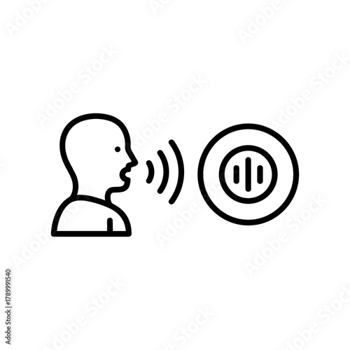 Person speaking to a voice assistant with sound waves