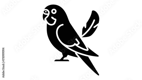 Black parrot icon. a simple, modern graphic illustration of a stylized parakeet or budgie with a feather design, perfect for branding and decoration.