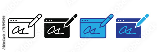 Digital signature icon set. electronic document signing and online contract authorization symbol vector isolated on white background