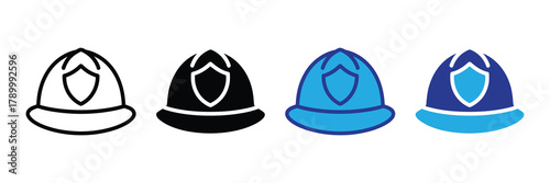 Firefighter helmet icons set: line, glyph, and two-tone styles for emergency services design. isolated on white background