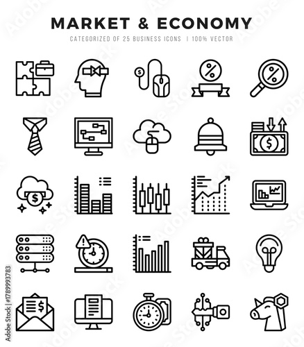 Market & Economy icon pack for your website. mobile. presentation. and logo design.
