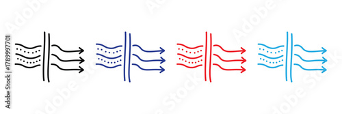 Filtration diagram showing particles removed by barrier, purification, separation concept, clean air water isolated on white background