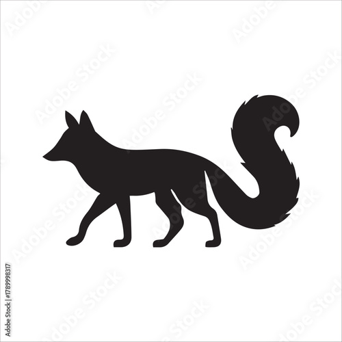 Fox Silhouette with Raised Bushy Tail and Pointed Ears on White Background