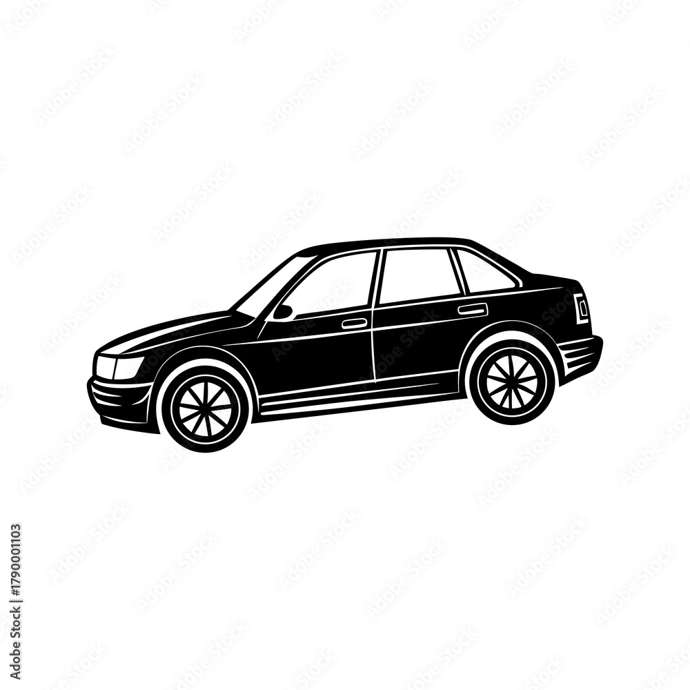 Obraz premium Black silhouette of a sedan car isolated on white background