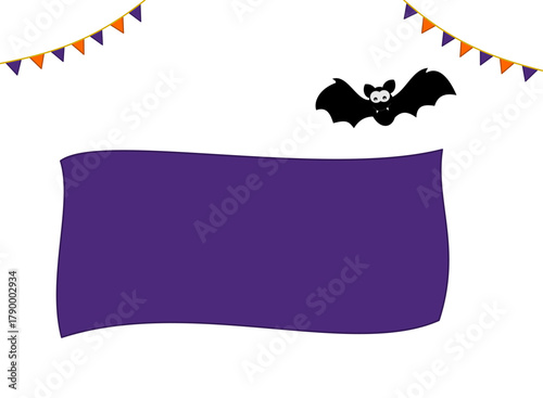 Halloween party with big banner and bat and some small flags - vector