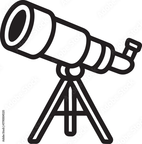 A modern illustration of a telescope, meticulously drawn to show its optical components and tripod stand, embodying the spirit of space exploration and scientific discovery.