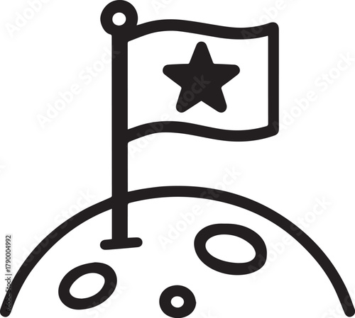 A minimalist illustration depicts a flag planted firmly on a celestial body, symbolizing exploration and discovery. The flag, adorned with a single star, waves proudly.