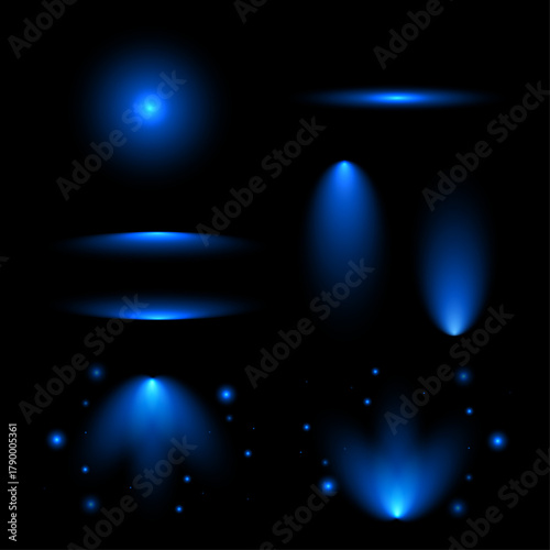 Blue Light effects. Isolated white transparent light effects, glare, explosion, sparkle
