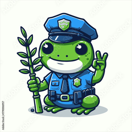 Frog Peace Officer Flat Vector Logo A Cartoon Illustration of a Friendly Policeman Frog