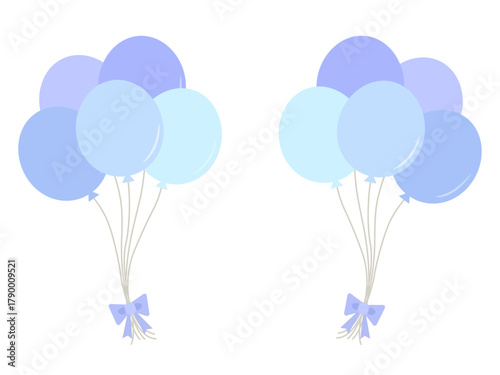 可愛くてシンプル青系の風船の束のイラスト