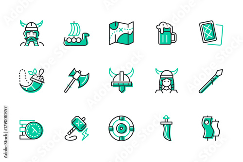 Vikings - set of line design style icons