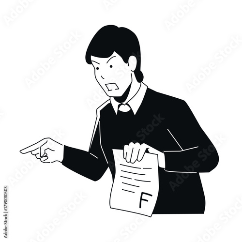 Angry Teacher - Black and White Flat Design Illustration