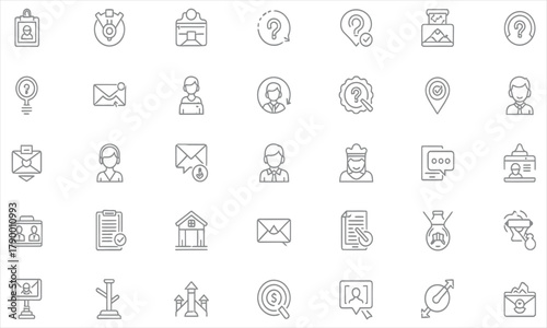 Linear Icon Set for User Interface Design Search, Contact, and Location