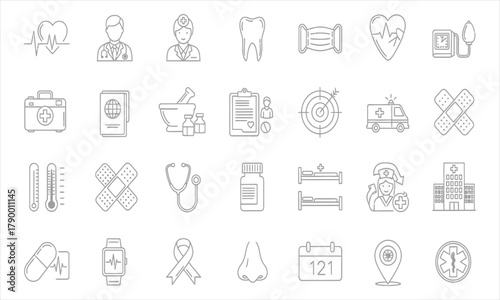 A versatile set of outline icons for navigation, location, and mapping. Includes symbols for GPS, travel routes, and direction finding tools. Vector illustration