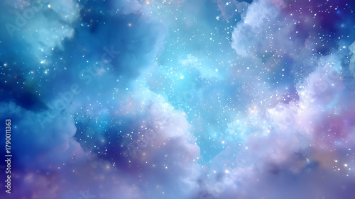 Cosmic Space Nebula with Stars and Blue Purple Clouds