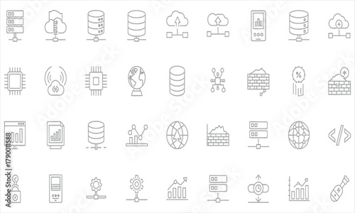 Data Infrastructure Icons Collection Cloud, Network, Servers, and Tech Elements
