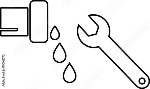 Leaking pipe with water drops and a wrench plumbing repair service icon vector