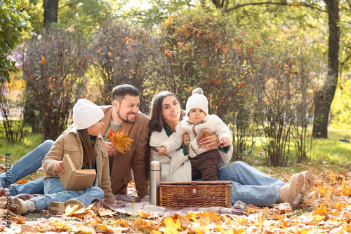 Happy family on picnic in a...