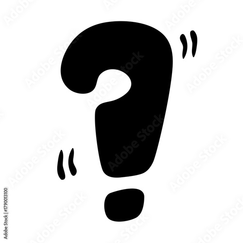 Question mark doodle hand drawn punctuation doubt sign flat element. Warning attention hesitation sign. Query FAQ concept, finding answer. Isolated. Vector illustration