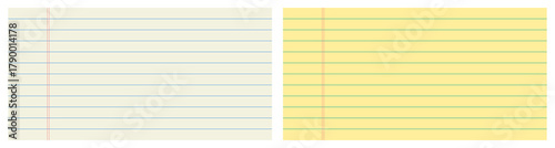 Ruled notebook papers. Ruled notebook paper set. Pages for school or office use. Vector illustration.