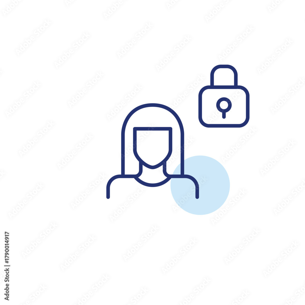 Obraz premium Woman and lock. Identity protection. Safeguarding user personal information and credentials. Pixel perfect, editable stroke vector icon
