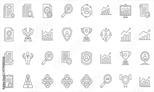 Business growth and strategy concepts represented by icons - finance, analysis, and human resources