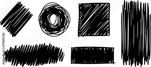 Abstract black hand drawn brush stroke shapes vector set for design and artistic projects