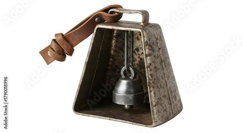 Old metal cowbell with leather strap