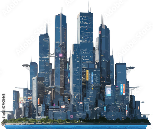 Futuristic cityscape with towering skyscrapers