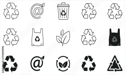 Outline Icons for Sustainability Recycle, Environment, and Waste Reduction