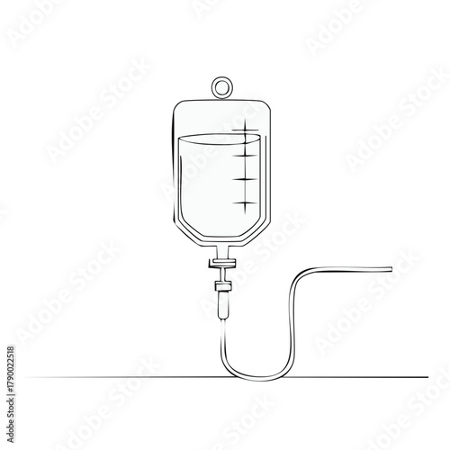 Medical IV Bag Infusion Line Minimalist Outline Art