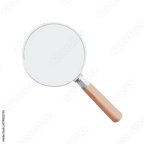 Classic magnifying glass with clear lens and wooden handle for search investigation discovery