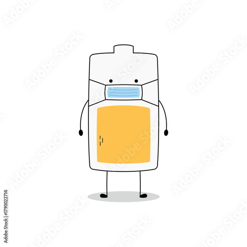 Cute half yellow batter cartoon character wearing a medical mask doodle