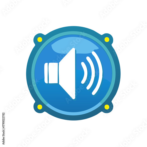 Blue Speaker Icon with Sound Waves and Yellow Bolts