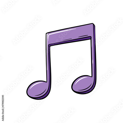 Single Isolated Purple Music Note with Comic Book Style Bold Black Outline Vector Illustration