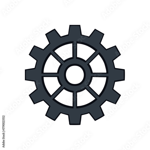 A single dark grey gear with internal spokes on a white background