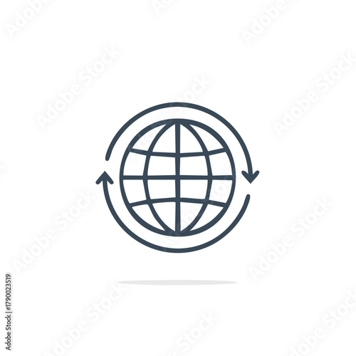 Global Earth Icon with Rotating Arrows Vector for Worldwide Connection and Communication