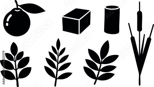 Agriculture and plant icons collection with fruit leaf cube and cattail vector design set