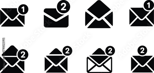 Email Notification Icons with Numbers One and Two illustration untitled