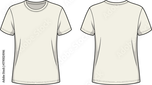 Front and Back View of a Plain Cream T- Shirt on White Background t-shirt apparel