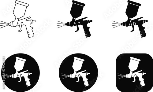 Paint spray gun icons with spray effect spraying tool