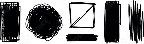 Abstract black grunge brush strokes vector design set for creative projects and artistic backgrounds