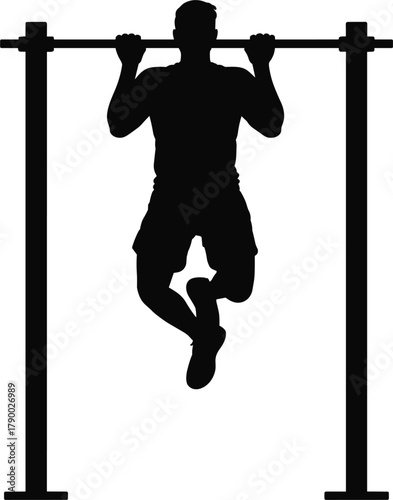 Silhouette of a Man Performing Pull-Ups on a Horizontal Bar, Highlighting Strength Training, Calisthenics, Fitness, and Bodyweight Workout