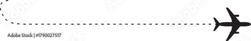 Silhouette of an airplane flying on a dotted line path with a curve at the start aircraft flight
