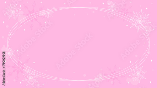 Pink Background Wallpaper With Oval Circle Frame And Sparkling Snowflakes In Winter