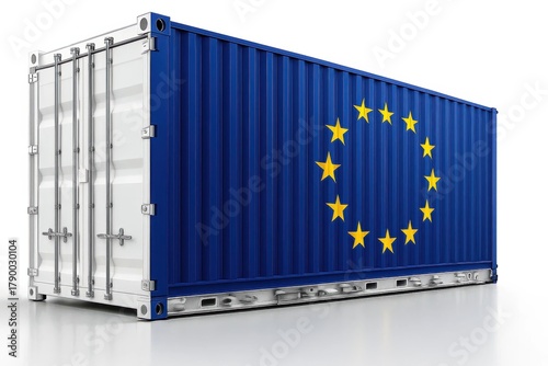 Shipping container with European Union flag – EU trade, export, and global logistics